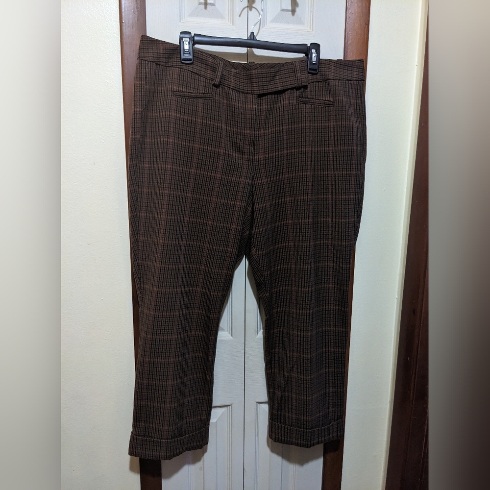 🤎 Tommy Hilfiger Brown Plaid Tuxedo Stripe Business Pants Women's Size 16